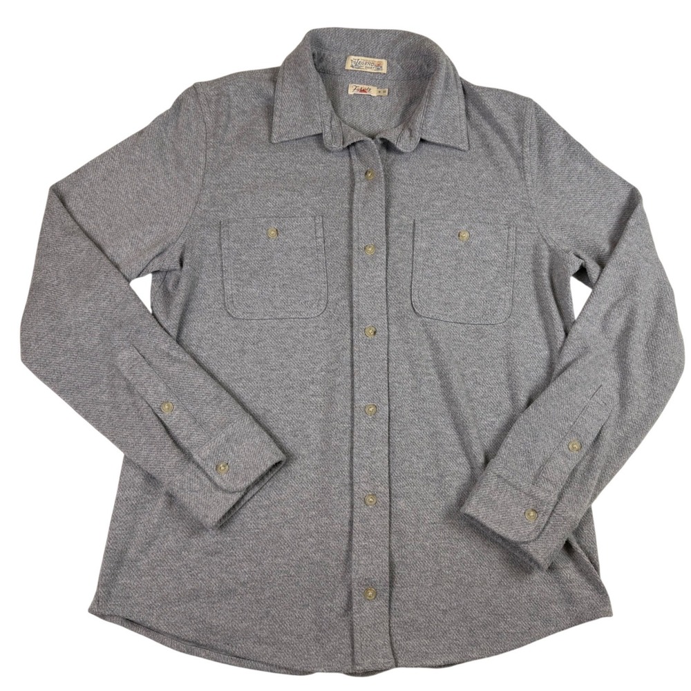 Faherty Legend Sweater Shirt Women's Med Grey Heather Knit Long Sleeve Button